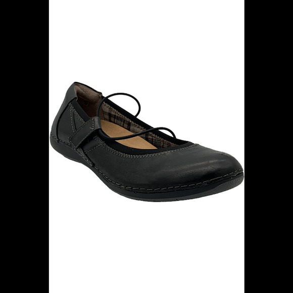 Earth Origins Adjustable Leather Flats Patty Black - Wide - Picture 2 of 4